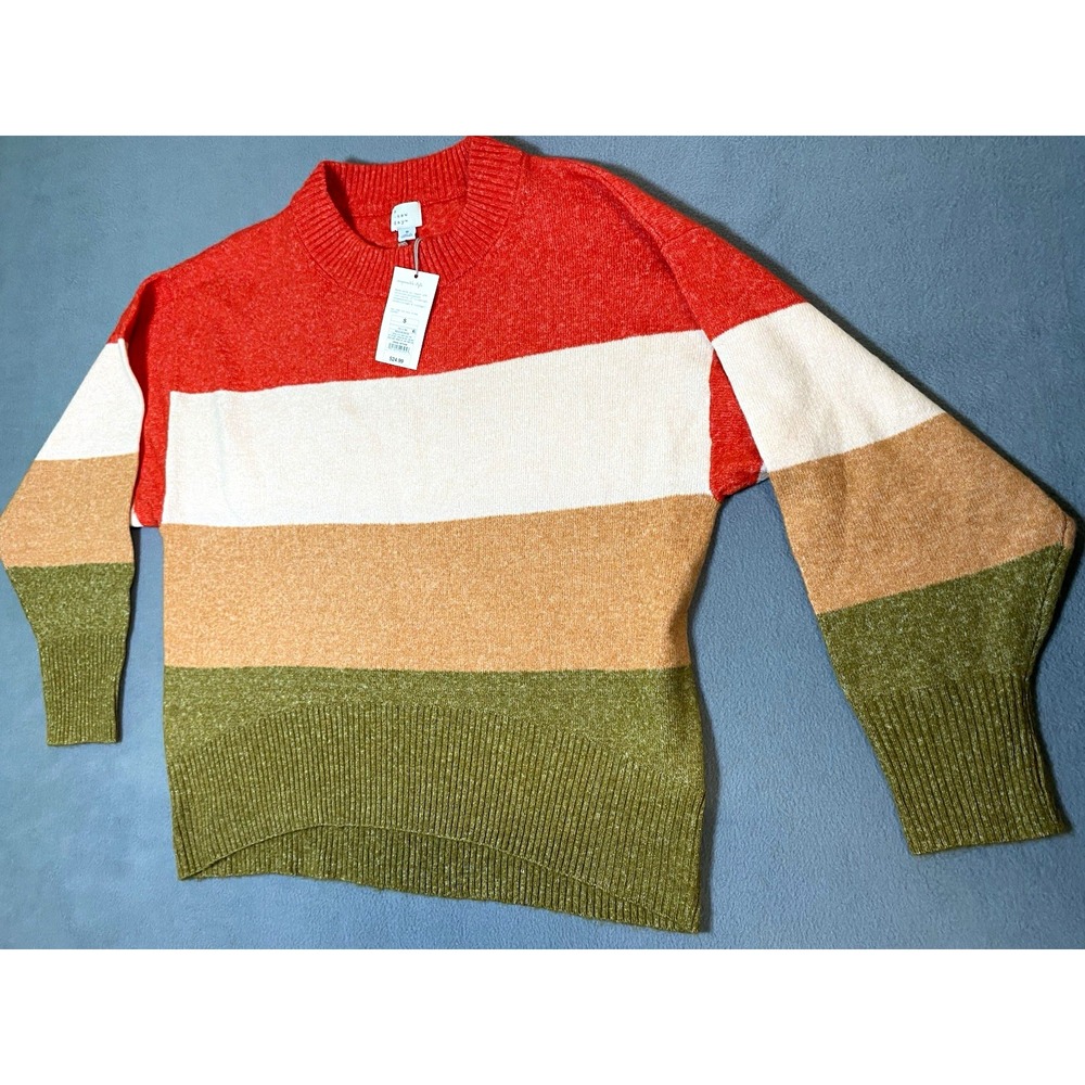 A New Day Women's Size S Colorblock Boxy Oversized Pullover Sweater Red Green